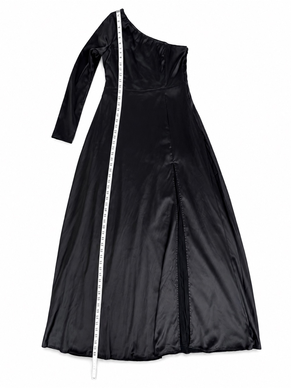 Lulus One-Shoulder Black Satin Formal Evening Gown Gothic Glam - Picture 8 of 16